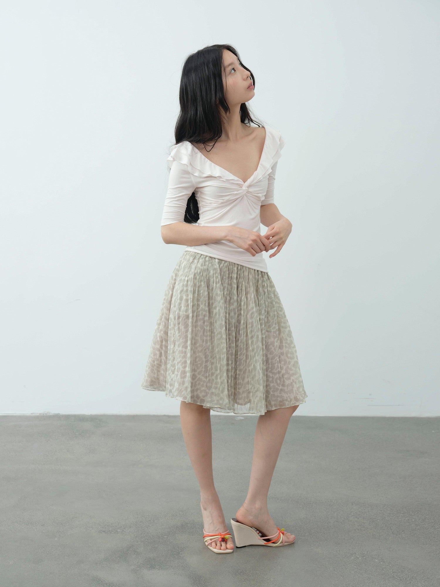 DKZ OFFICIAL Vintage Leopard Pleated Tulle Puff Women&
