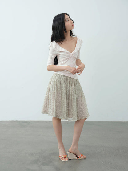 DKZ OFFICIAL Vintage Leopard Pleated Tulle Puff Women&