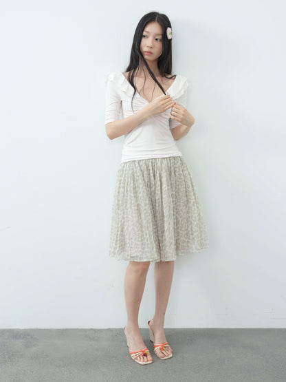 DKZ OFFICIAL Vintage Leopard Pleated Tulle Puff Women&