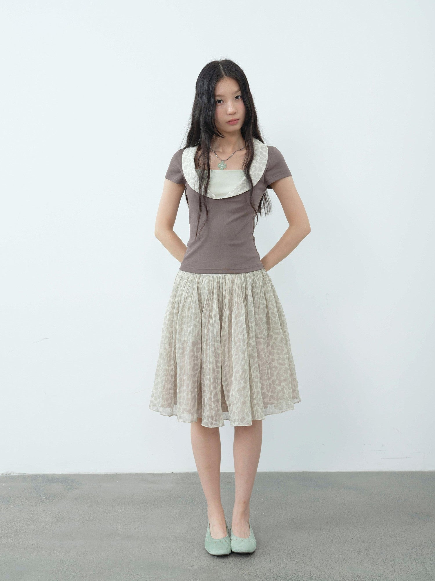 DKZ OFFICIAL Vintage Leopard Pleated Tulle Puff Women&
