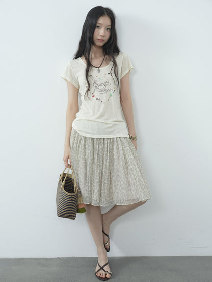 DKZ OFFICIAL Vintage Leopard Pleated Tulle Puff Women&