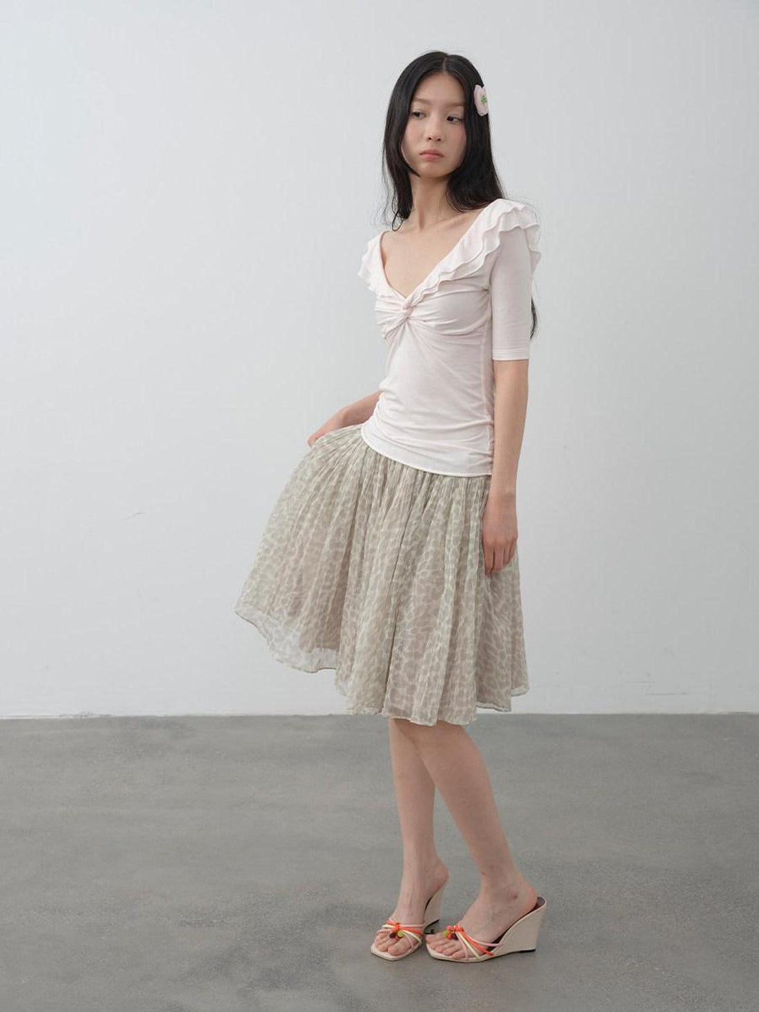 DKZ OFFICIAL Vintage Leopard Pleated Tulle Puff Women&