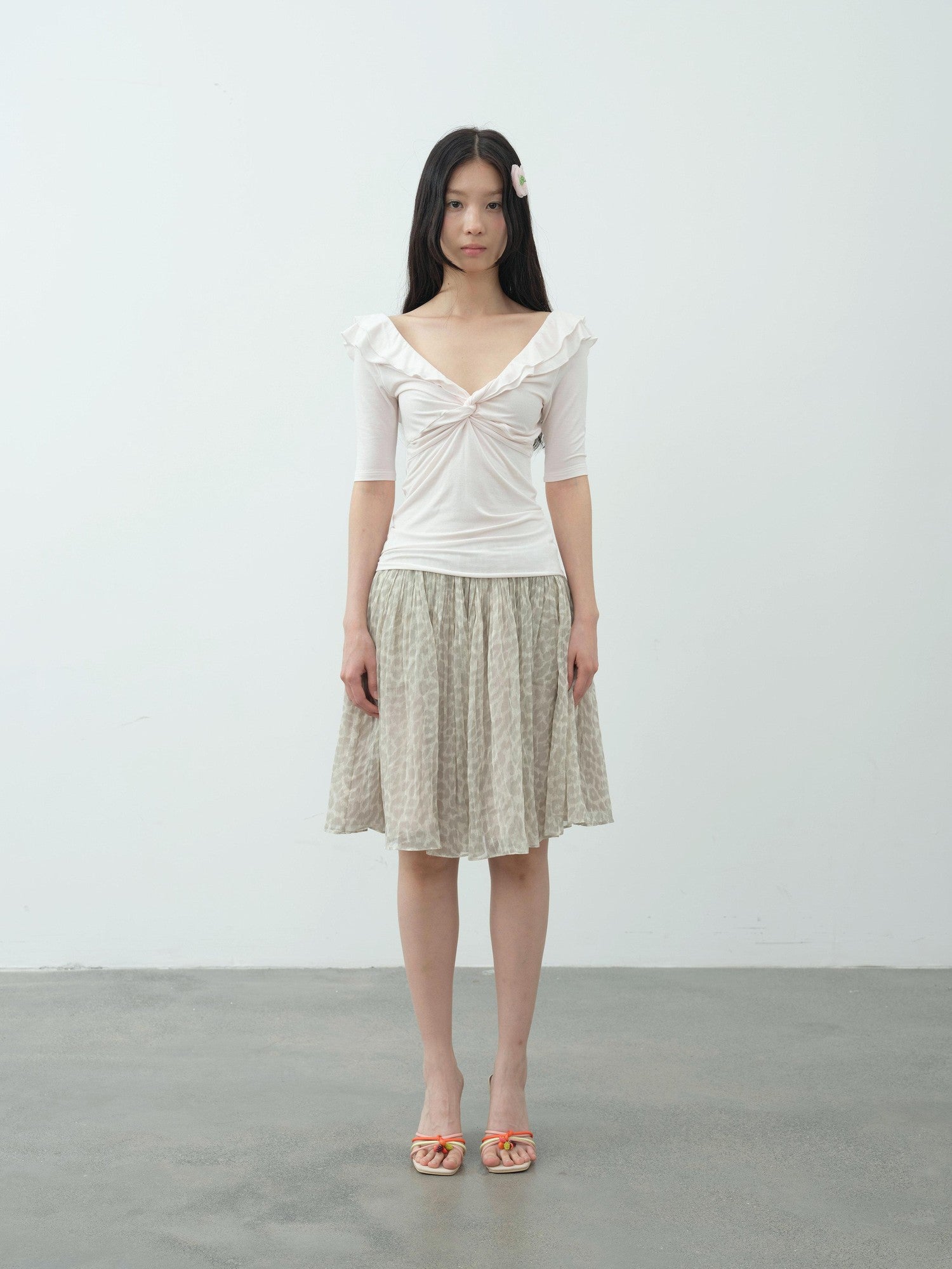 DKZ OFFICIAL Vintage Leopard Pleated Tulle Puff Women&