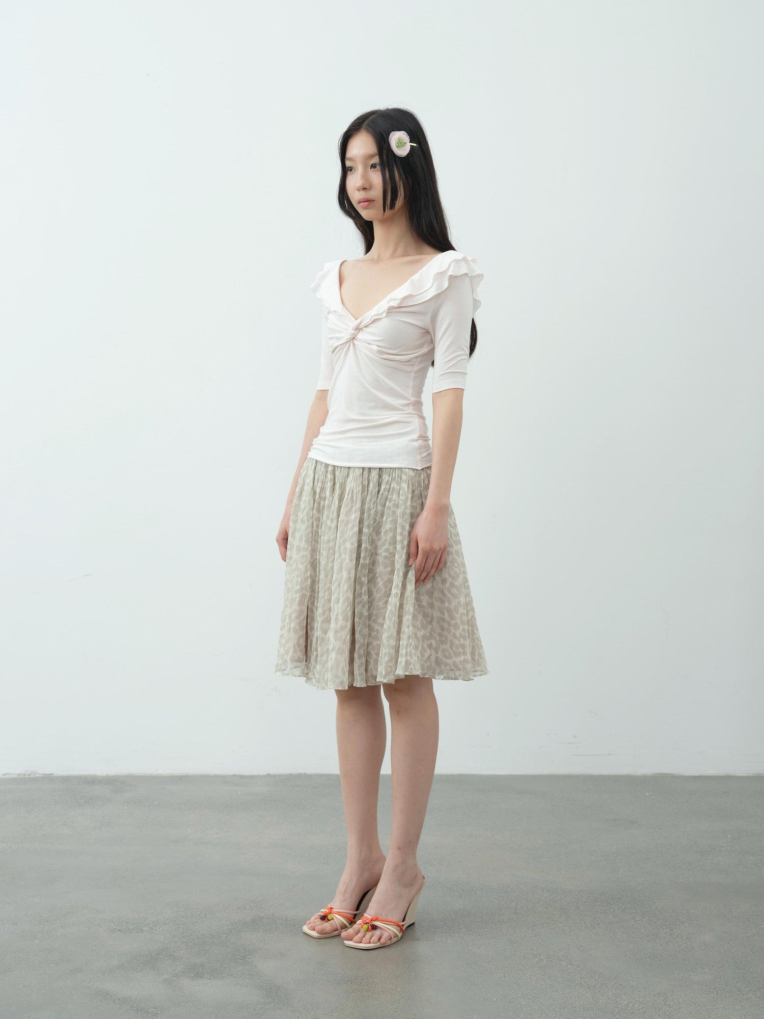 DKZ OFFICIAL Vintage Leopard Pleated Tulle Puff Women&