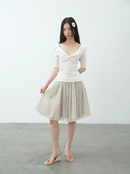 DKZ OFFICIAL Vintage Leopard Pleated Tulle Puff Women&