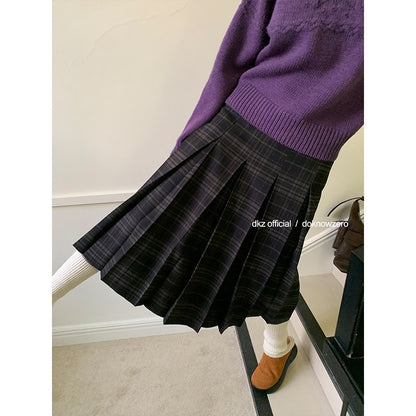 DKZ_OFFICIAL_Vintage_Plaid_A_Line_Midi_Mid_Waist_Women&