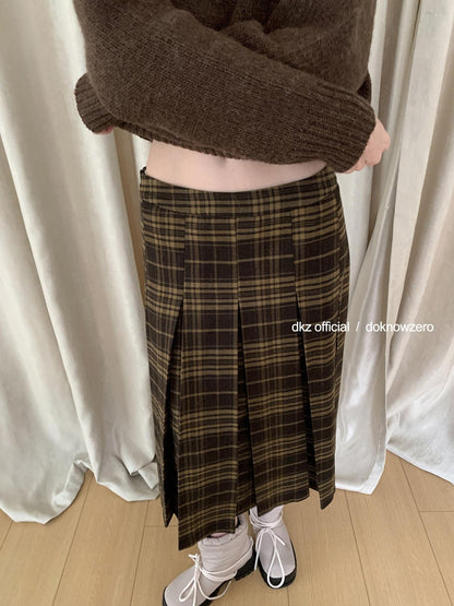 DKZ OFFICIAL Vintage Plaid A Line Midi Mid Waist Women&