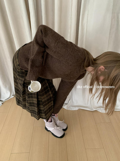 DKZ OFFICIAL Vintage Plaid A Line Midi Mid Waist Women&