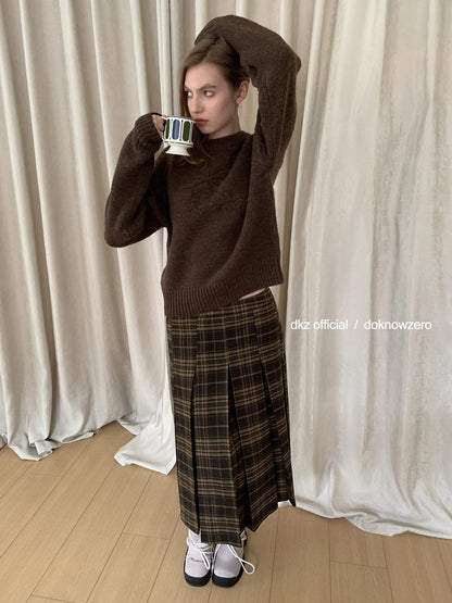 DKZ OFFICIAL Vintage Plaid A Line Midi Mid Waist Women&