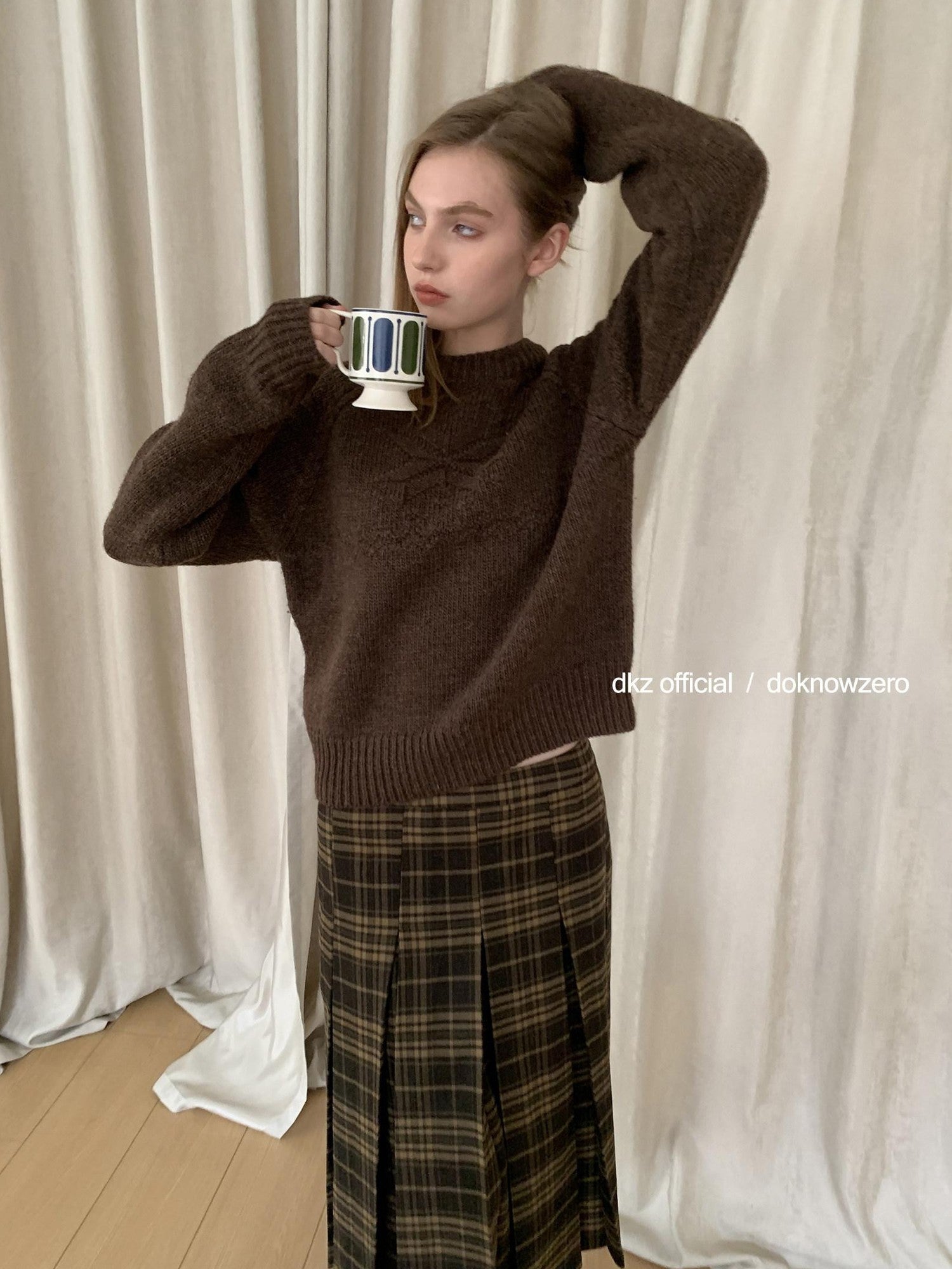 DKZ OFFICIAL Vintage Plaid A Line Midi Mid Waist Women&