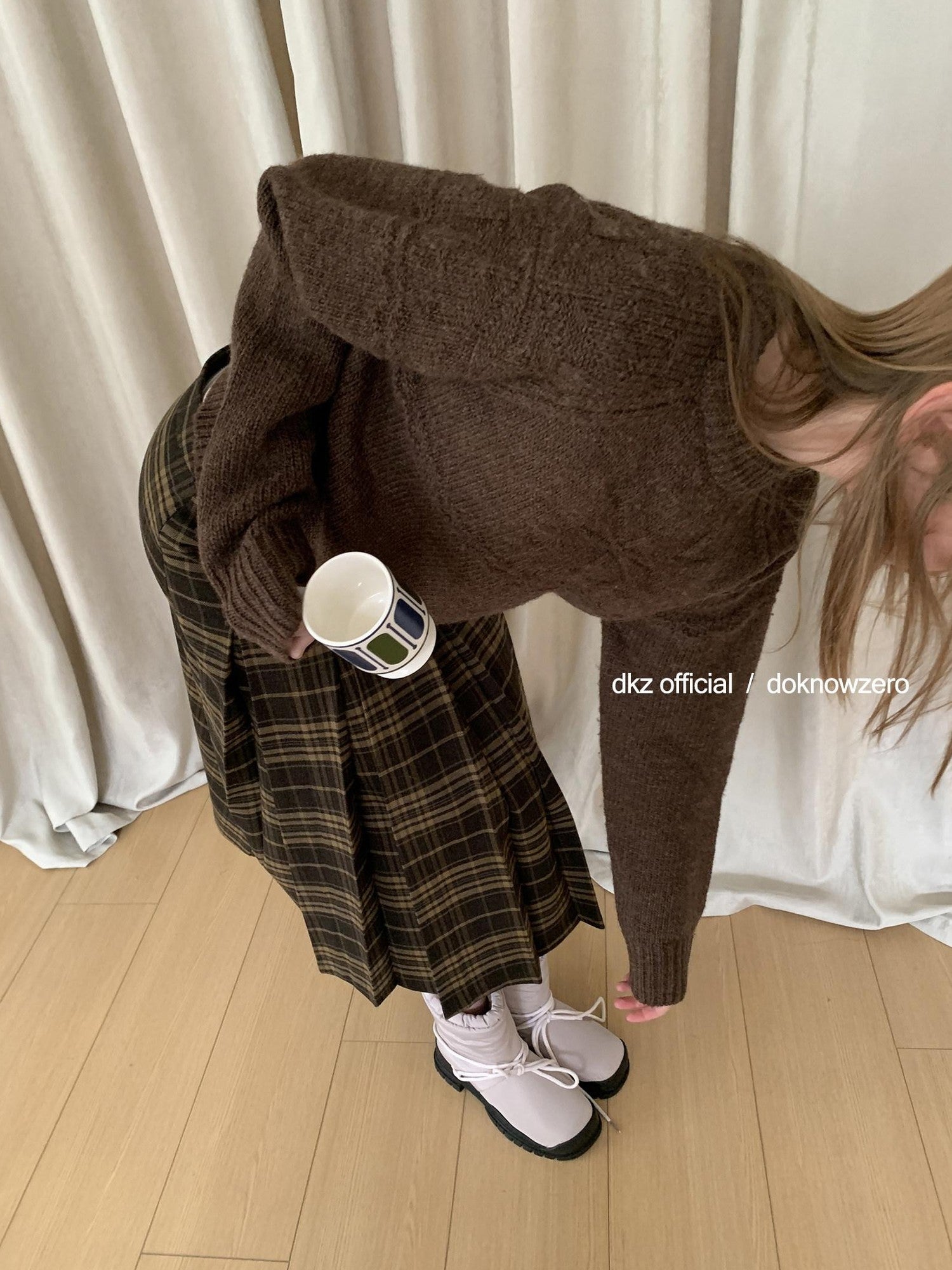 DKZ OFFICIAL Vintage Plaid A Line Midi Mid Waist Women&