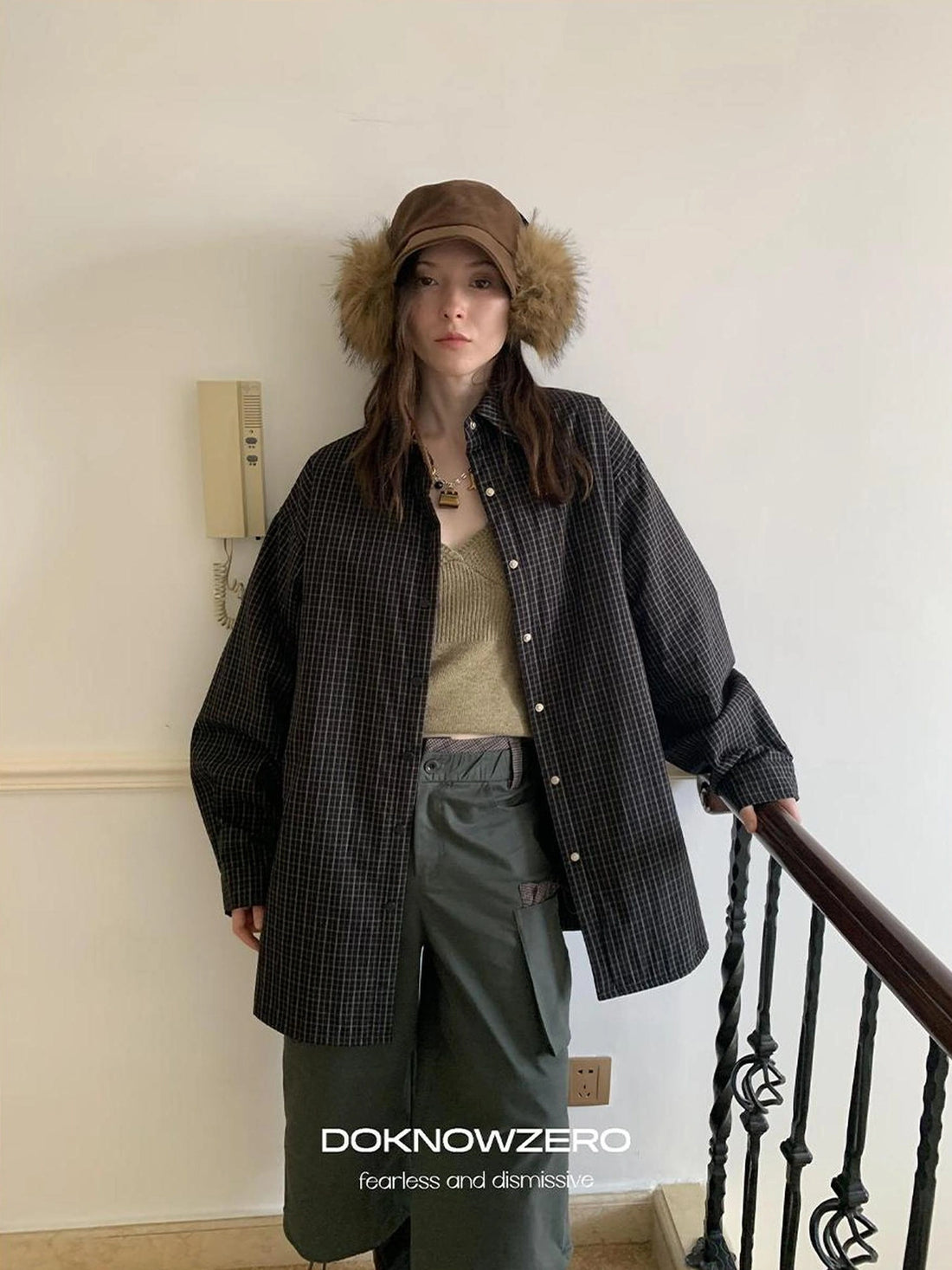 DKZ OFFICIAL Vintage Plaid Cotton Padded Long Sleeve Shirt