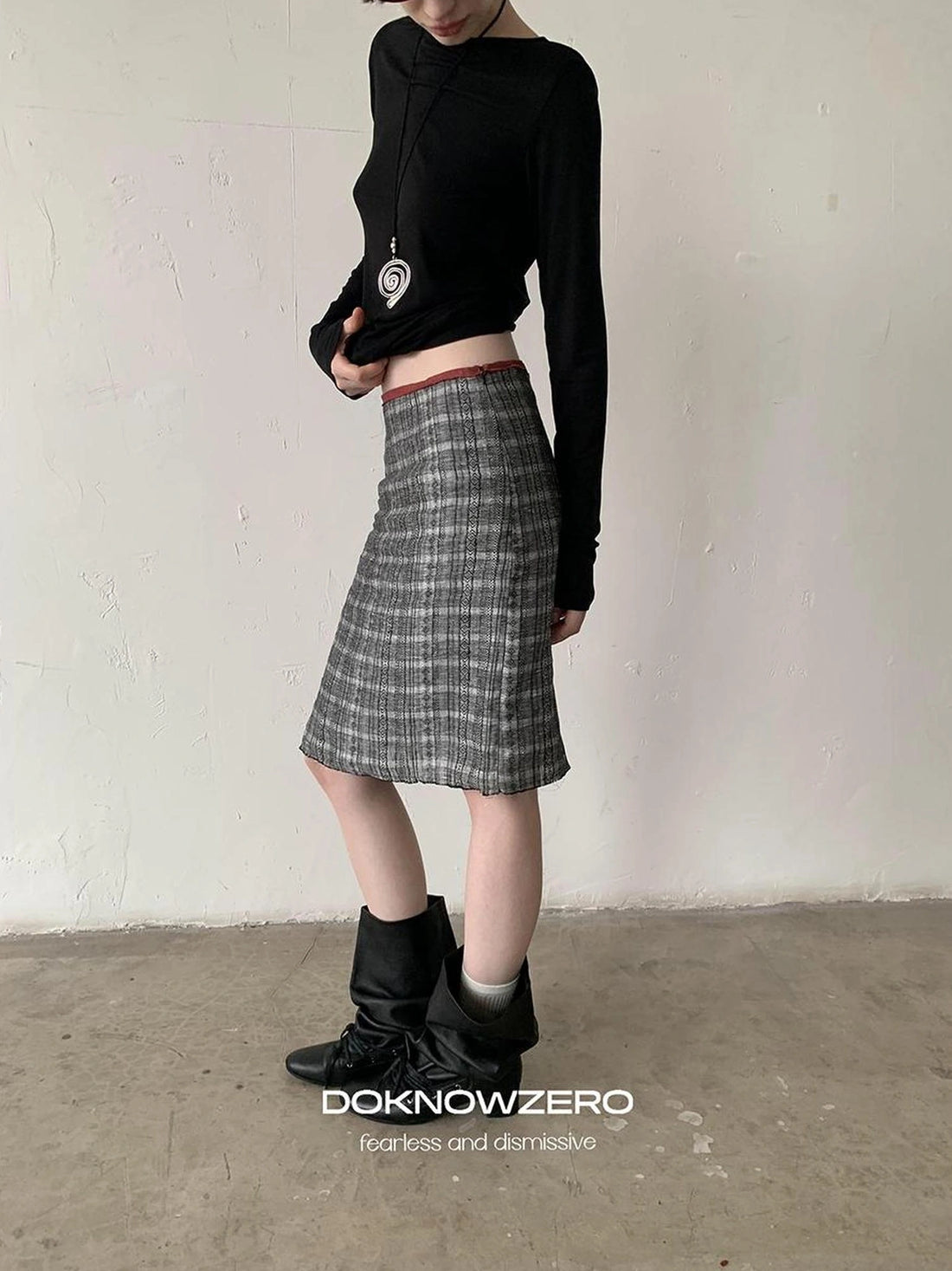 DKZ OFFICIAL Vintage Plaid Linen A Line Skirt With Frayed Hem