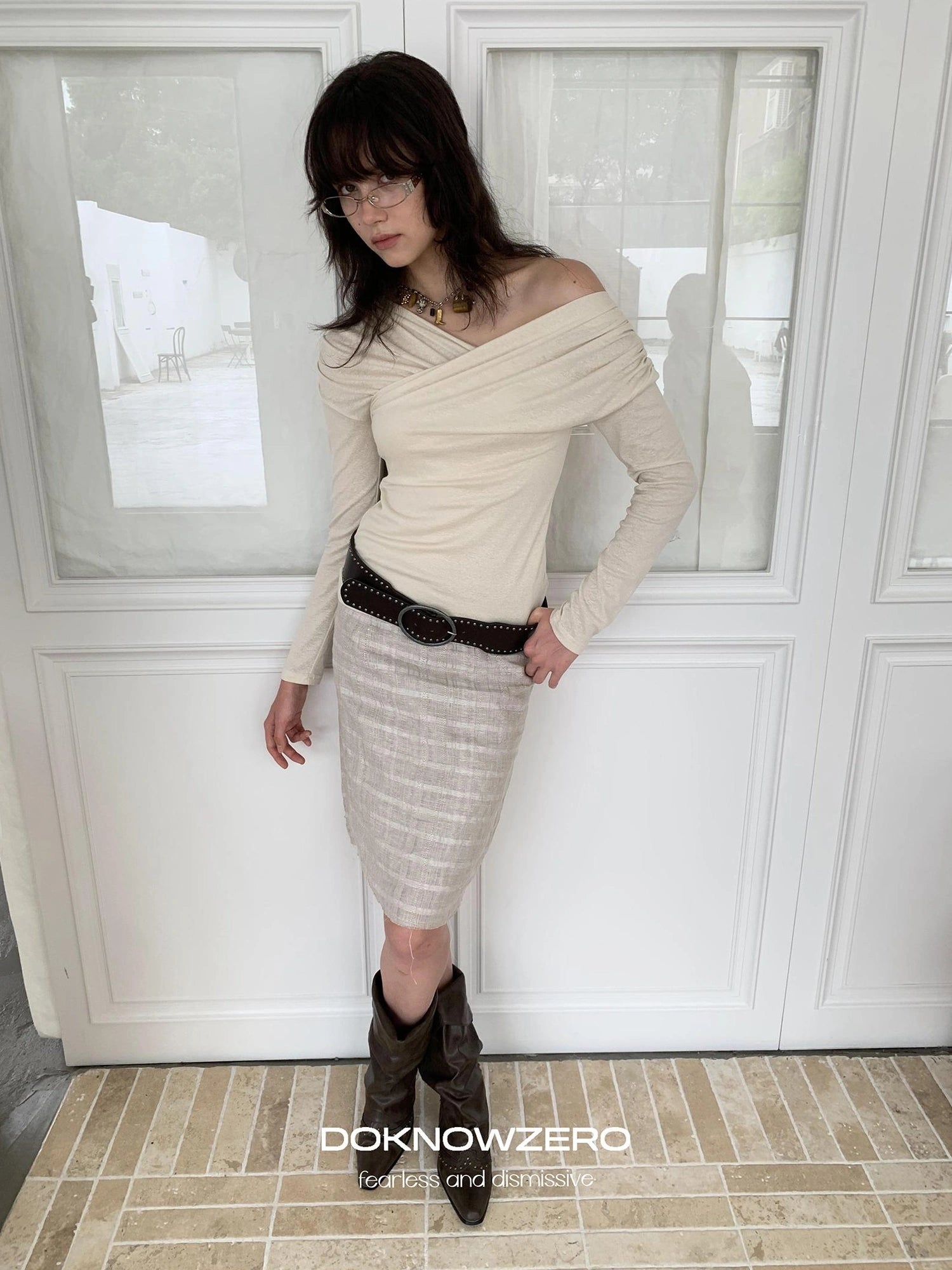 DKZ OFFICIAL Vintage Plaid Linen A Line Skirt With Frayed Hem