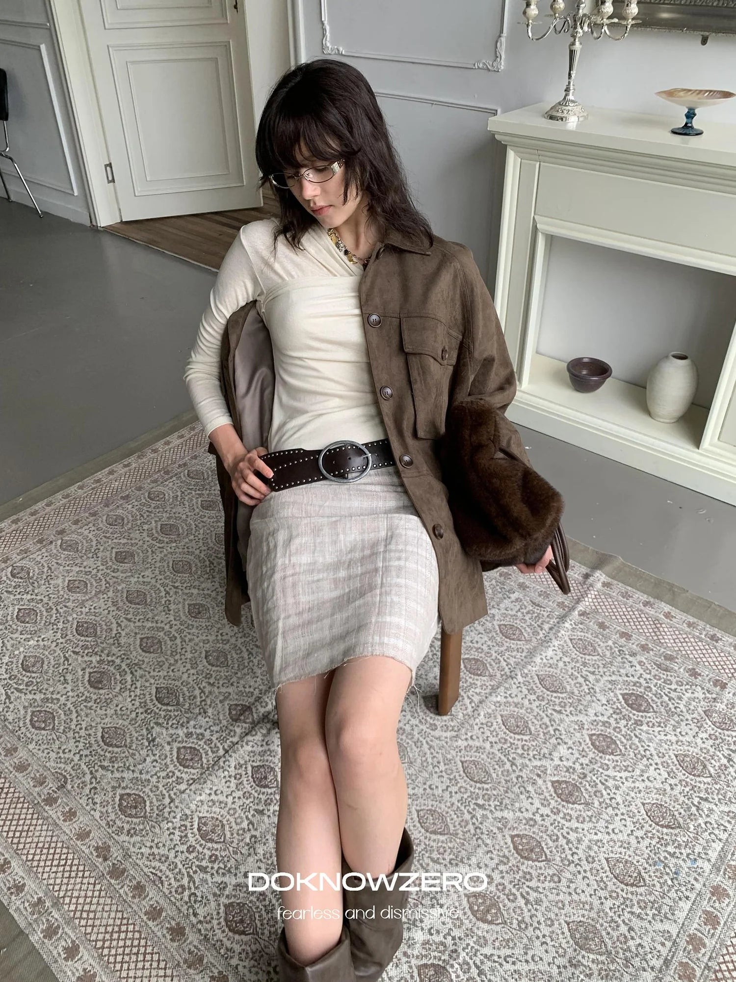DKZ OFFICIAL Vintage Plaid Linen A Line Skirt With Frayed Hem