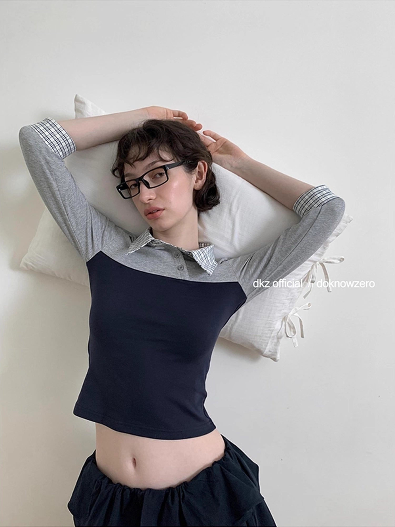 DKZ_OFFICIAL_Vintage_Plaid_Paneled_Slub_Knit_V-neck_T-shirt_Long_Sleeve_MISSTT