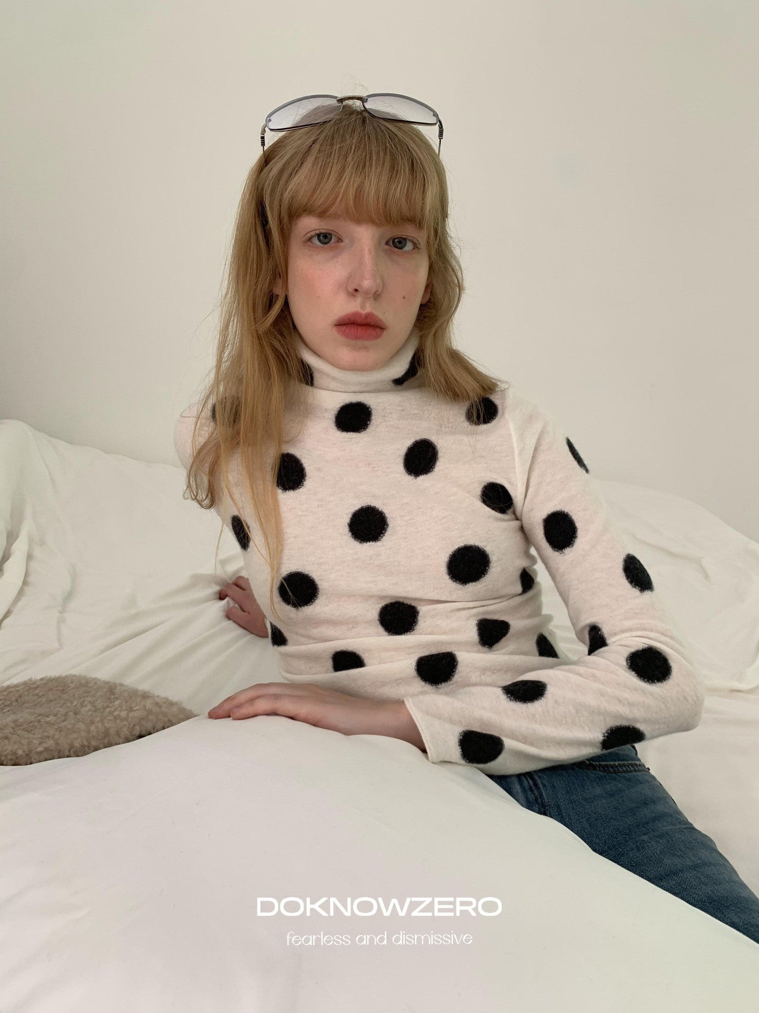 DKZ OFFICIAL Vintage Polka Dot Slim Fit High Neck Women&