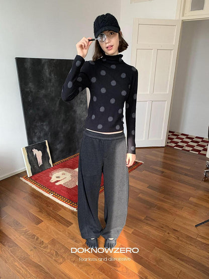 DKZ OFFICIAL Vintage Polka Dot Slim Fit High Neck Women&