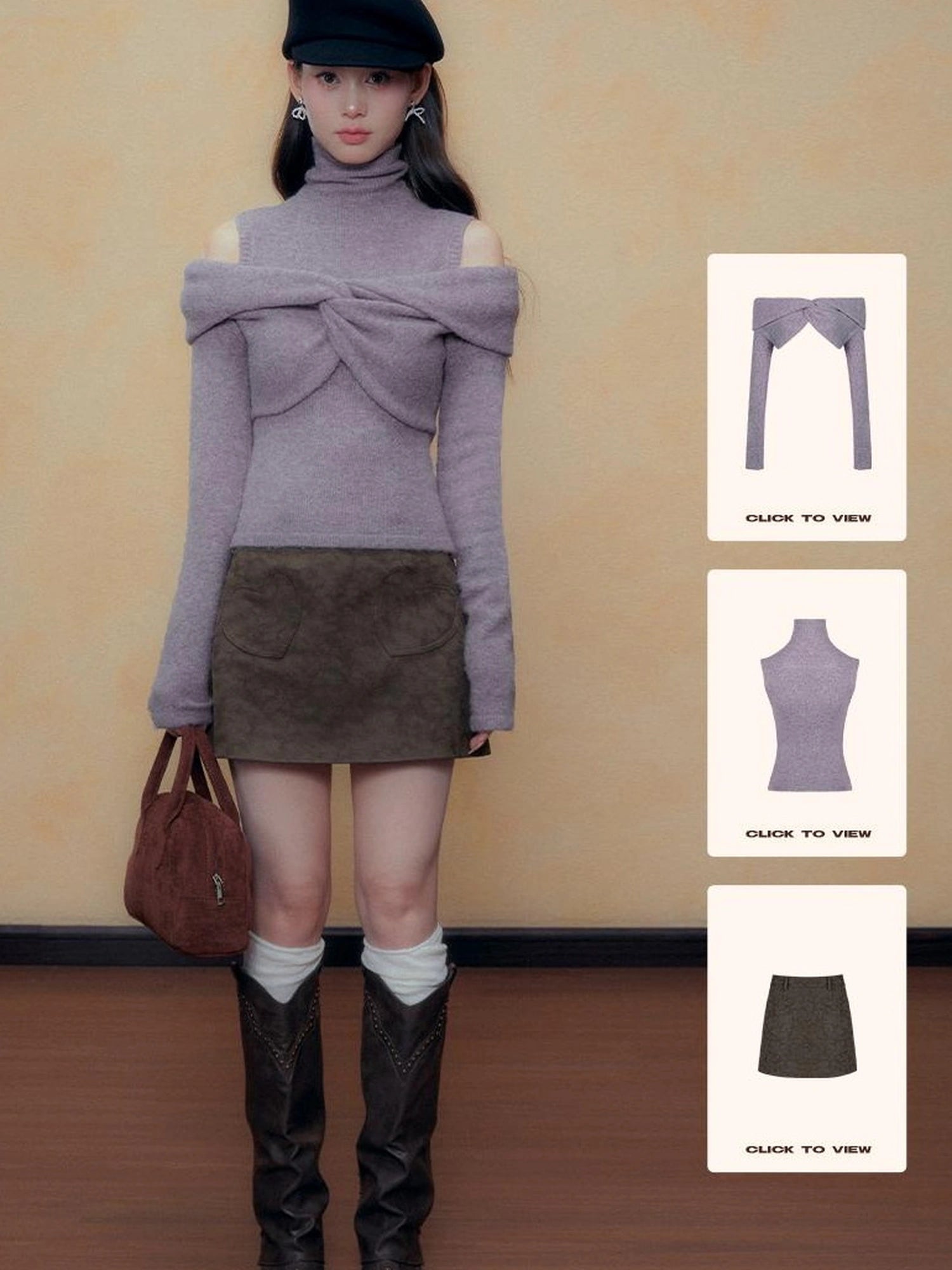 DKZ OFFICIAL Vintage Sandwash Pu Leather Jacket And Skirt Set
