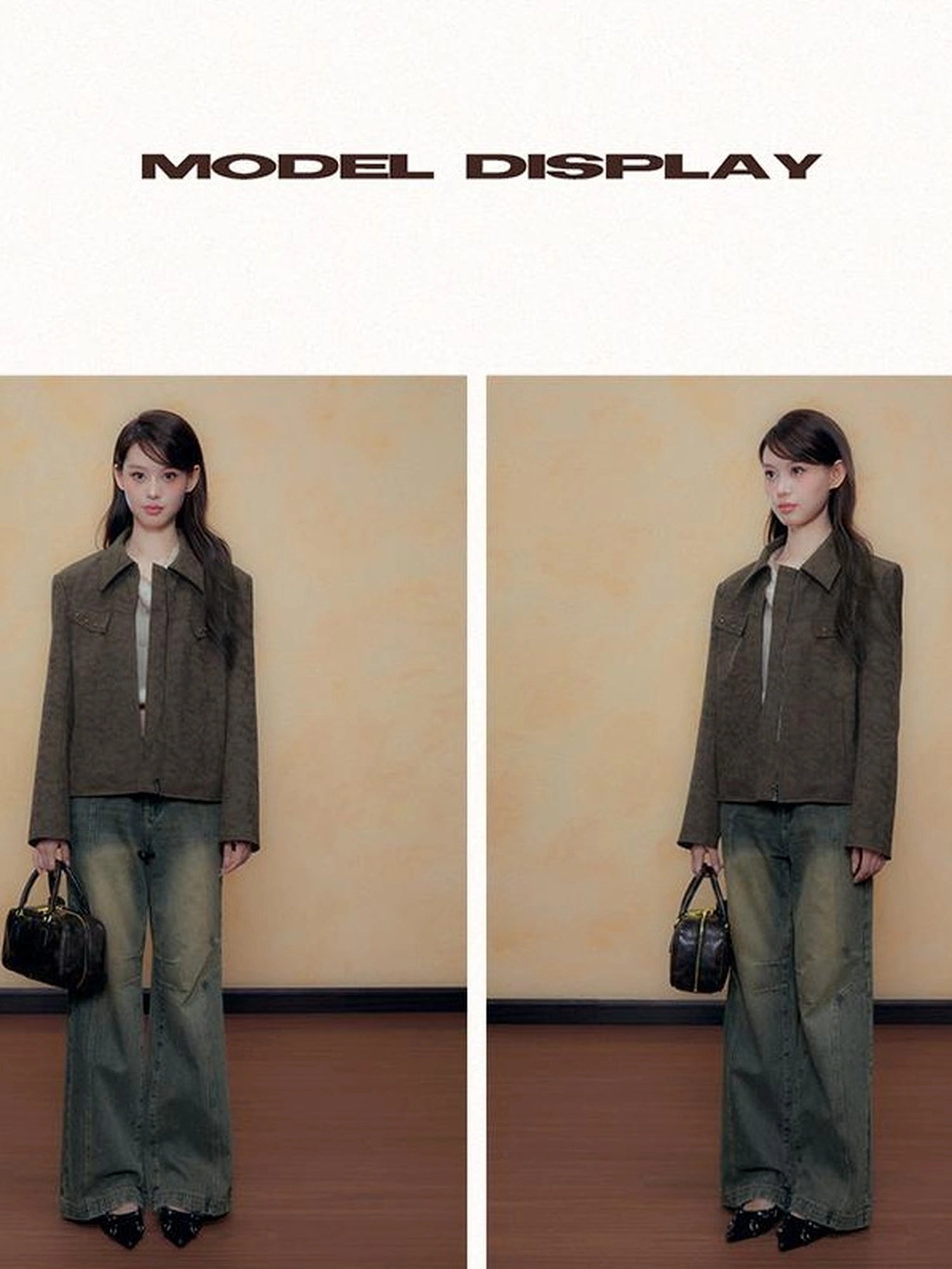 DKZ OFFICIAL Vintage Sandwash Pu Leather Jacket And Skirt Set