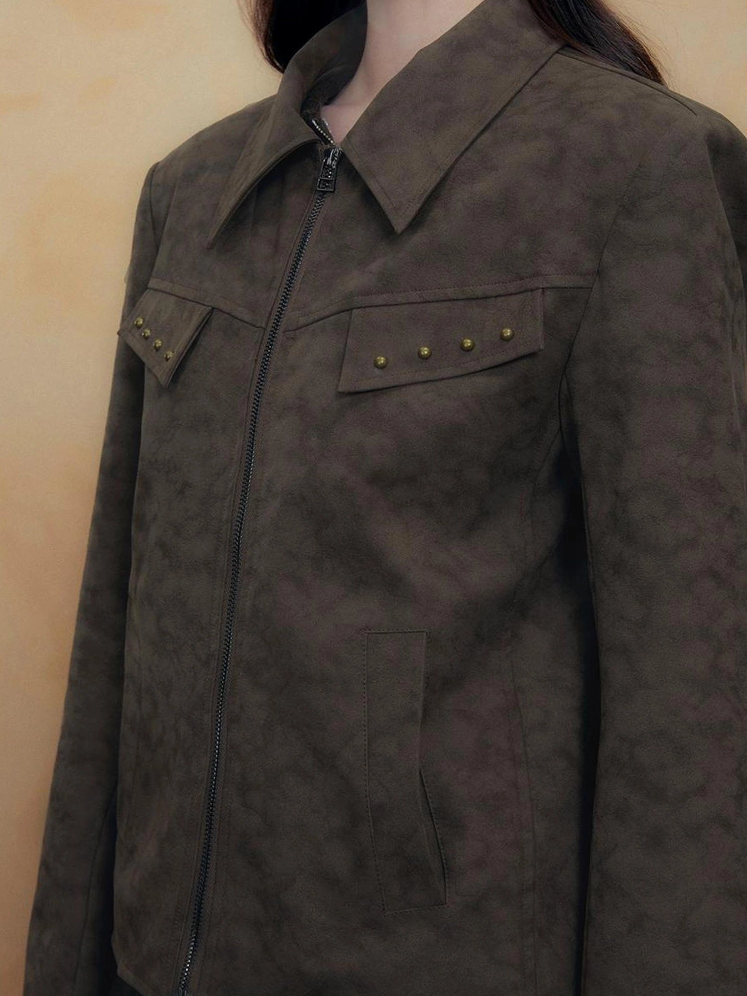 DKZ OFFICIAL Vintage Sandwash Pu Leather Jacket And Skirt Set