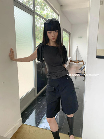 DKZ OFFICIAL Vintage Sandwashed Cargo Shorts with Rivets
