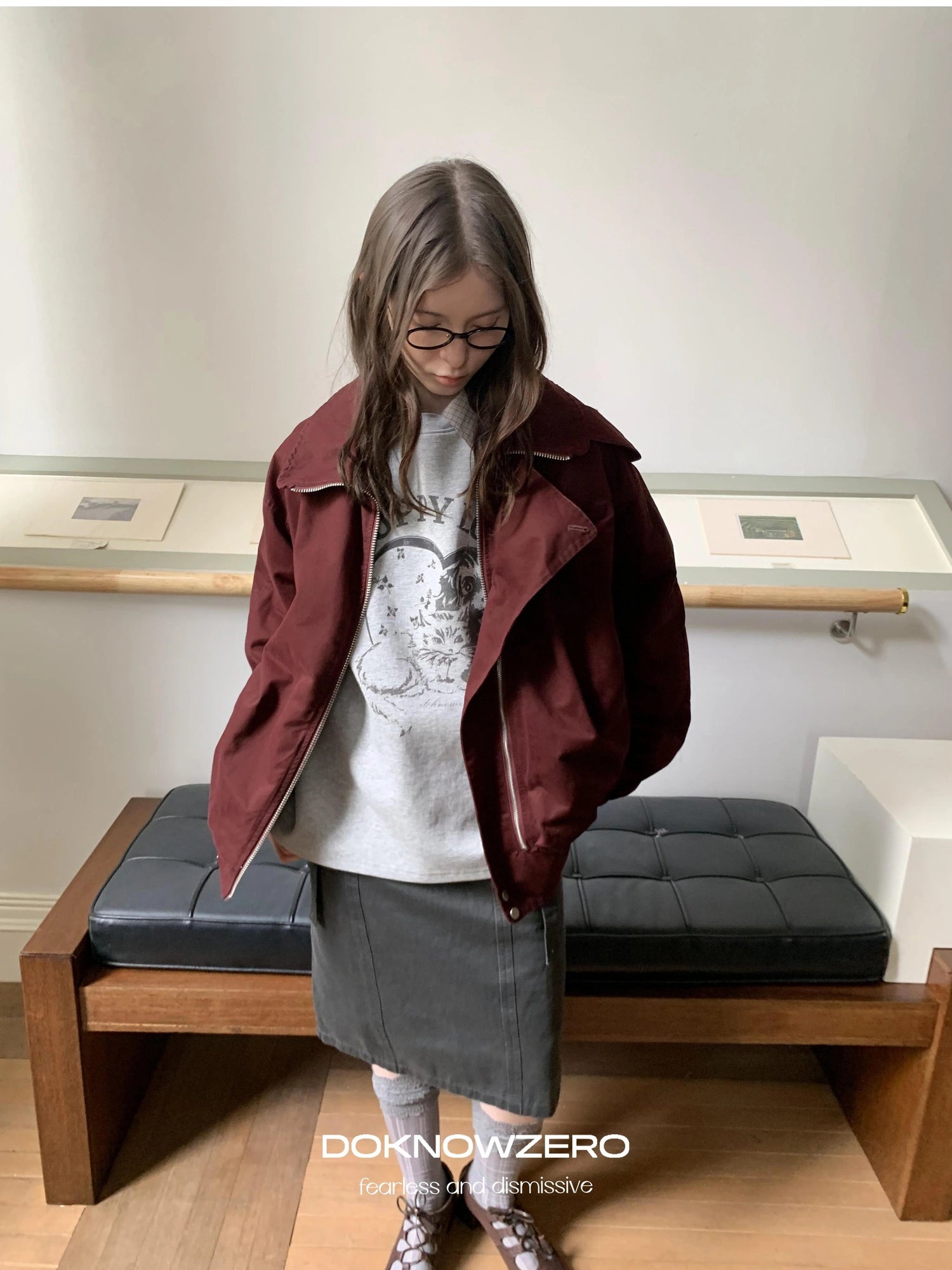 DKZ OFFICIAL Vintage Single Pocket Stand Collar Jacket