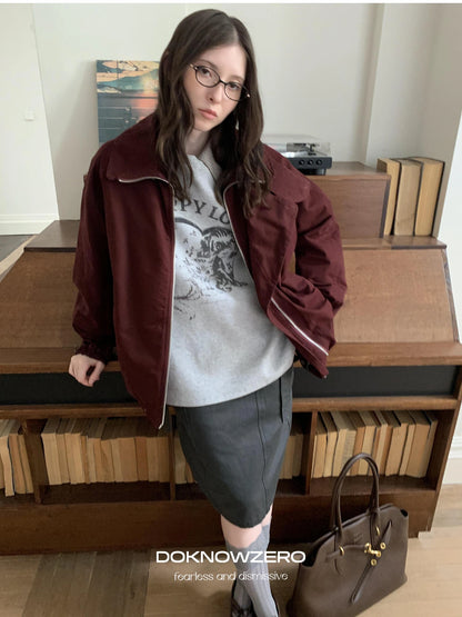 DKZ OFFICIAL Vintage Single Pocket Stand Collar Jacket