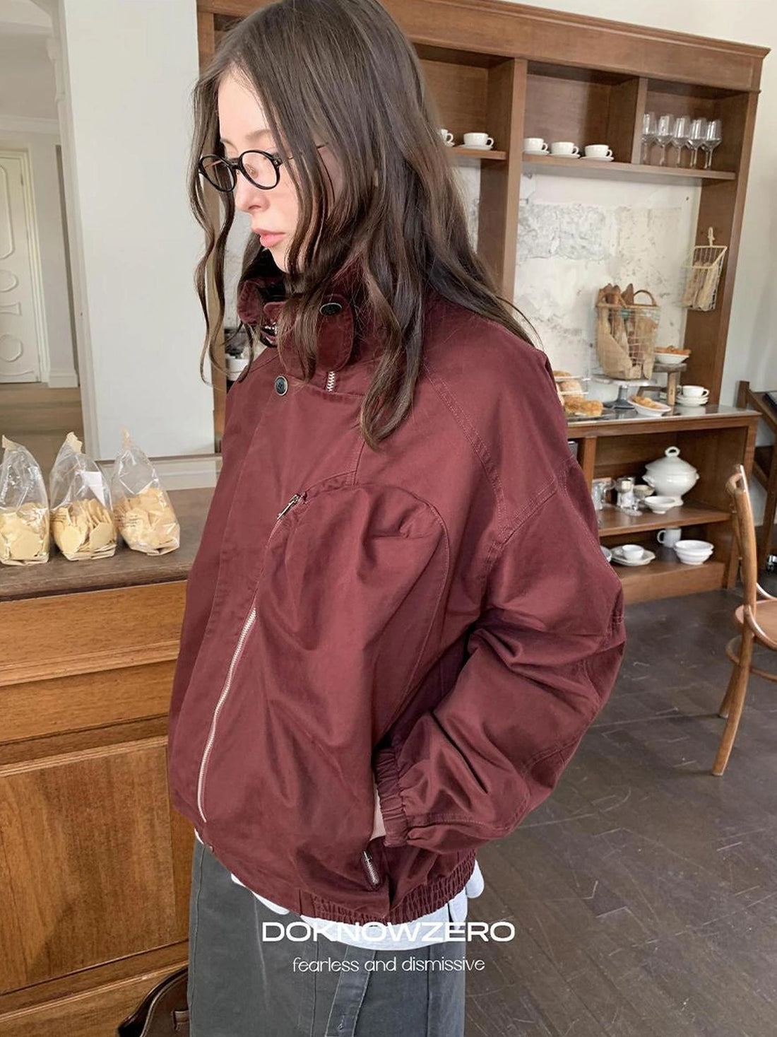 DKZ OFFICIAL Vintage Single Pocket Stand Collar Jacket