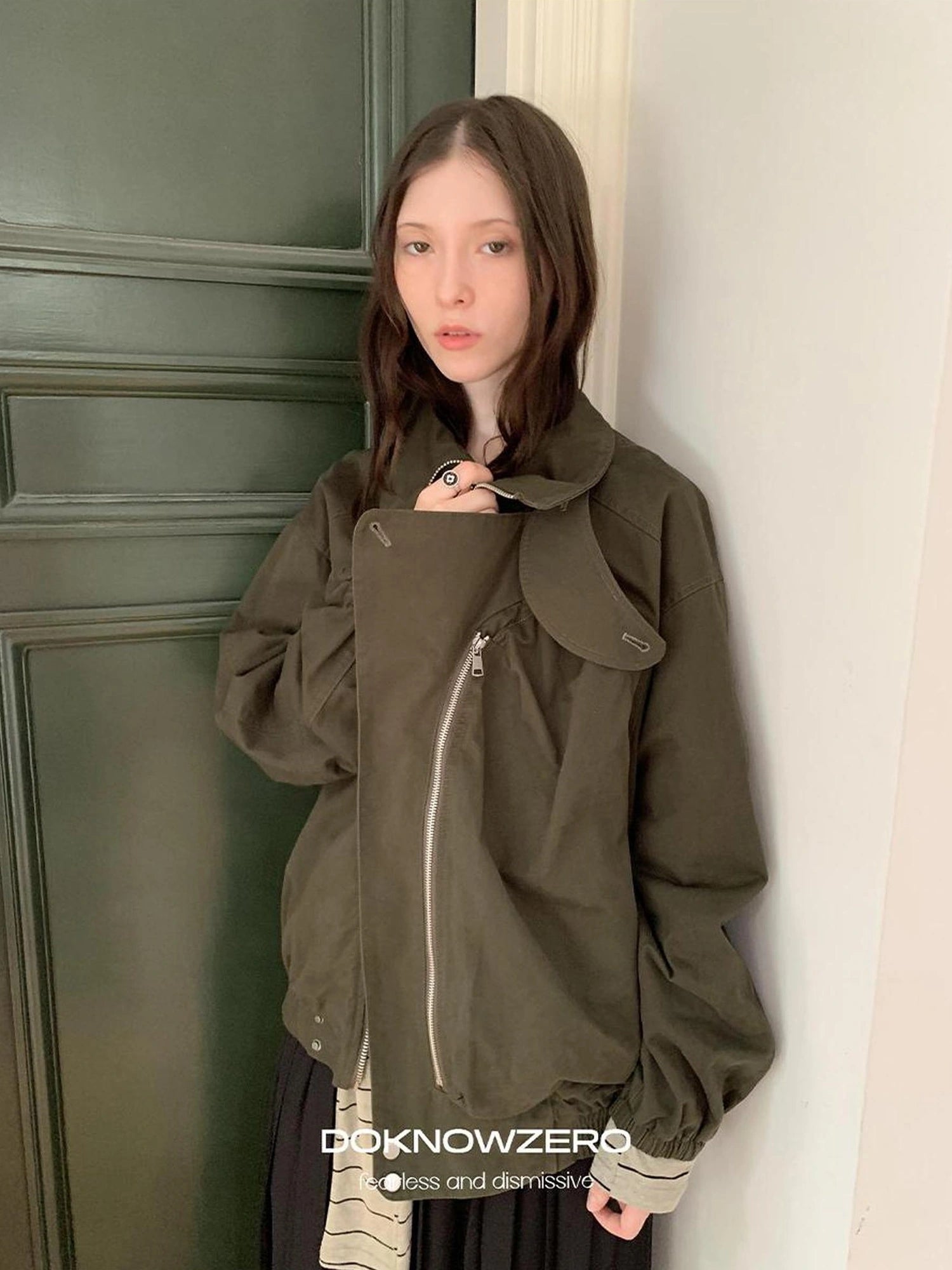 DKZ OFFICIAL Vintage Single Pocket Stand Collar Jacket