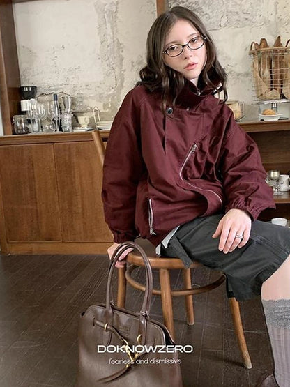 DKZ OFFICIAL Vintage Single Pocket Stand Collar Jacket