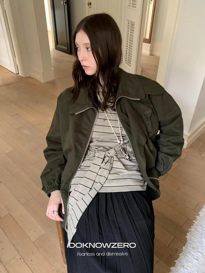 DKZ OFFICIAL Vintage Single Pocket Stand Collar Jacket