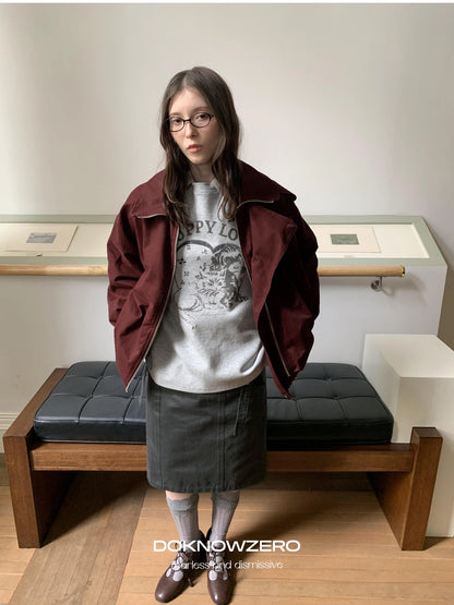 DKZ OFFICIAL Vintage Single Pocket Stand Collar Jacket