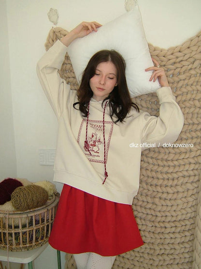 DKZ OFFICIAL Vintage Stamp Print Fleece Hooded Sweatshirt