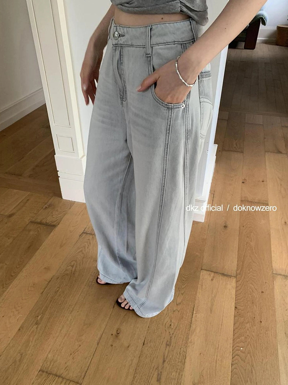 DKZ OFFICIAL Vintage Stonewash Grey Wide Leg Denim Trousers