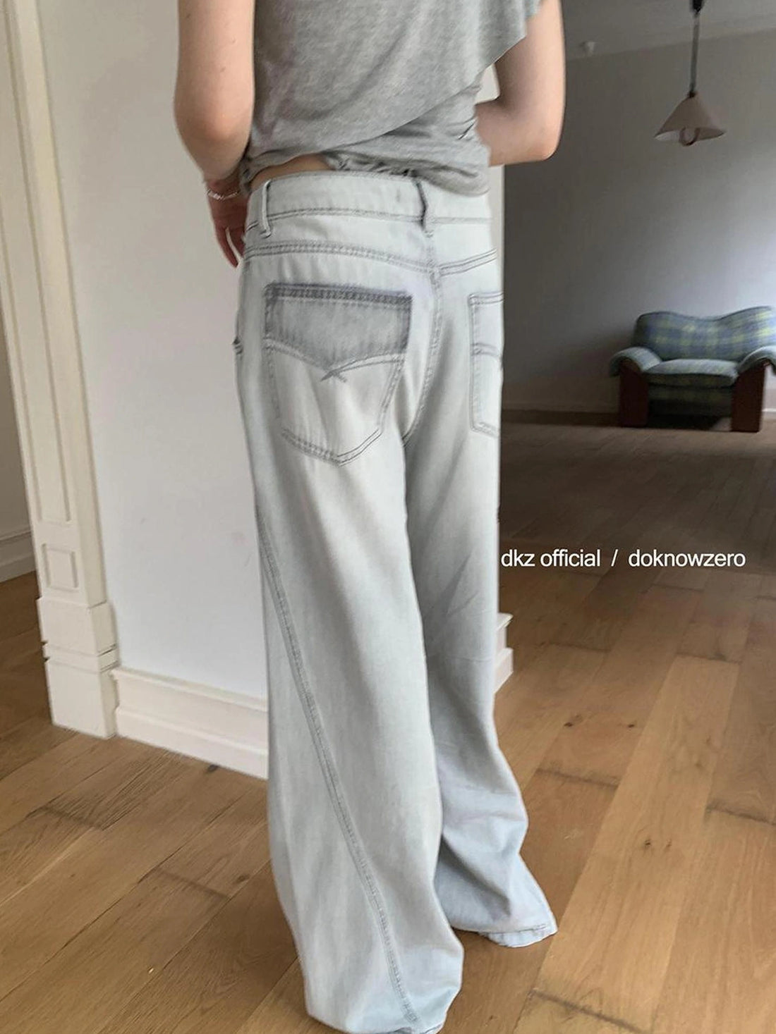 DKZ OFFICIAL Vintage Stonewash Grey Wide Leg Denim Trousers