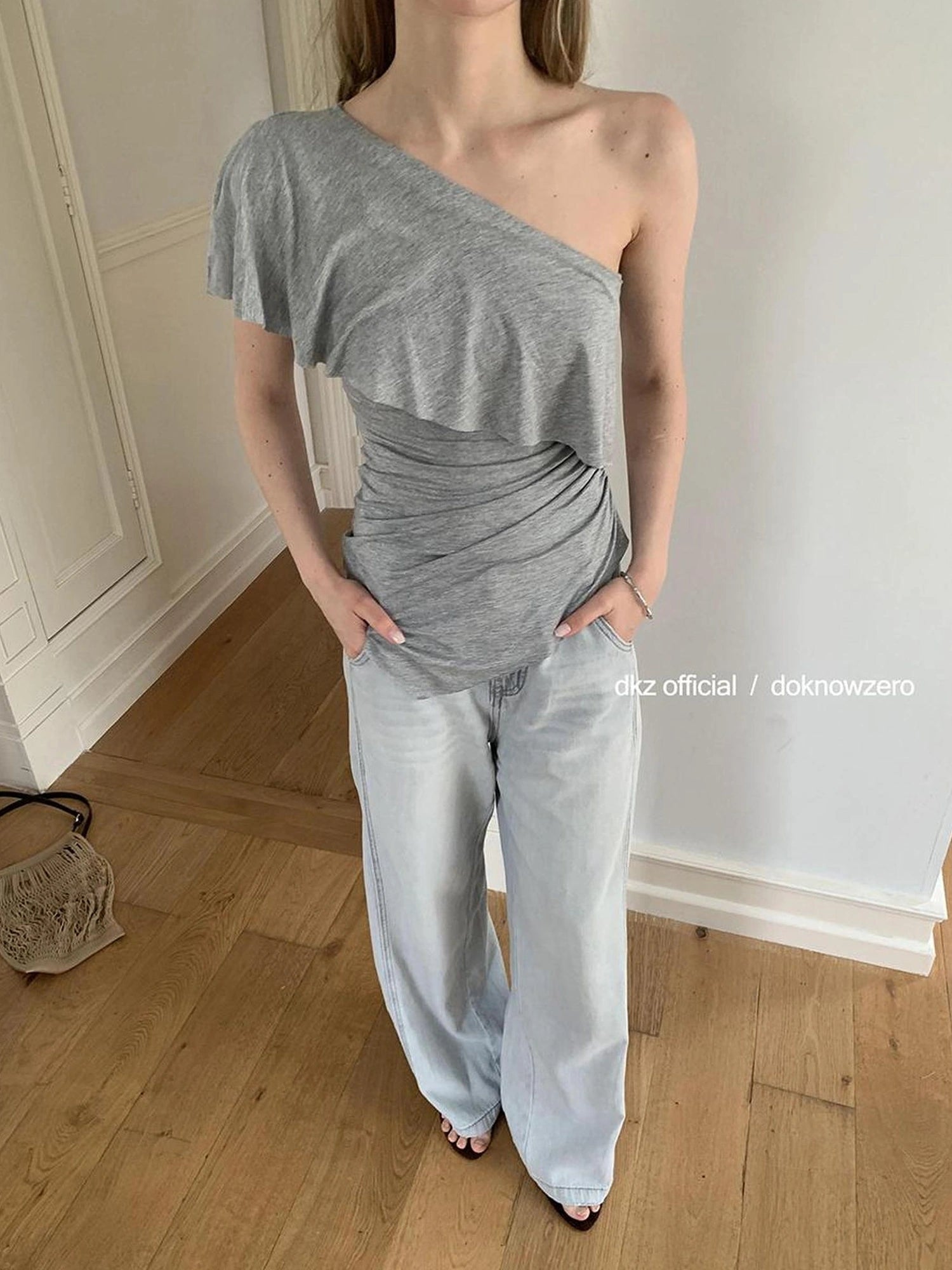 DKZ OFFICIAL Vintage Stonewash Grey Wide Leg Denim Trousers