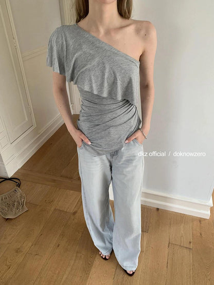 DKZ OFFICIAL Vintage Stonewash Grey Wide Leg Denim Trousers