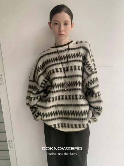 DKZ OFFICIAL Vintage Striped Crewneck Sweater