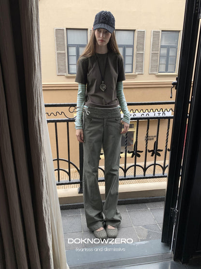 DKZ OFFICIAL Vintage Striped Patchwork Faux Layered Women&