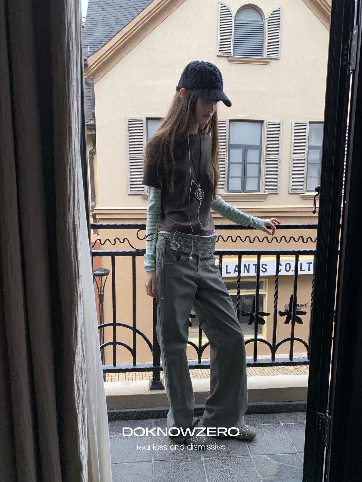 DKZ OFFICIAL Vintage Striped Patchwork Faux Layered Women&
