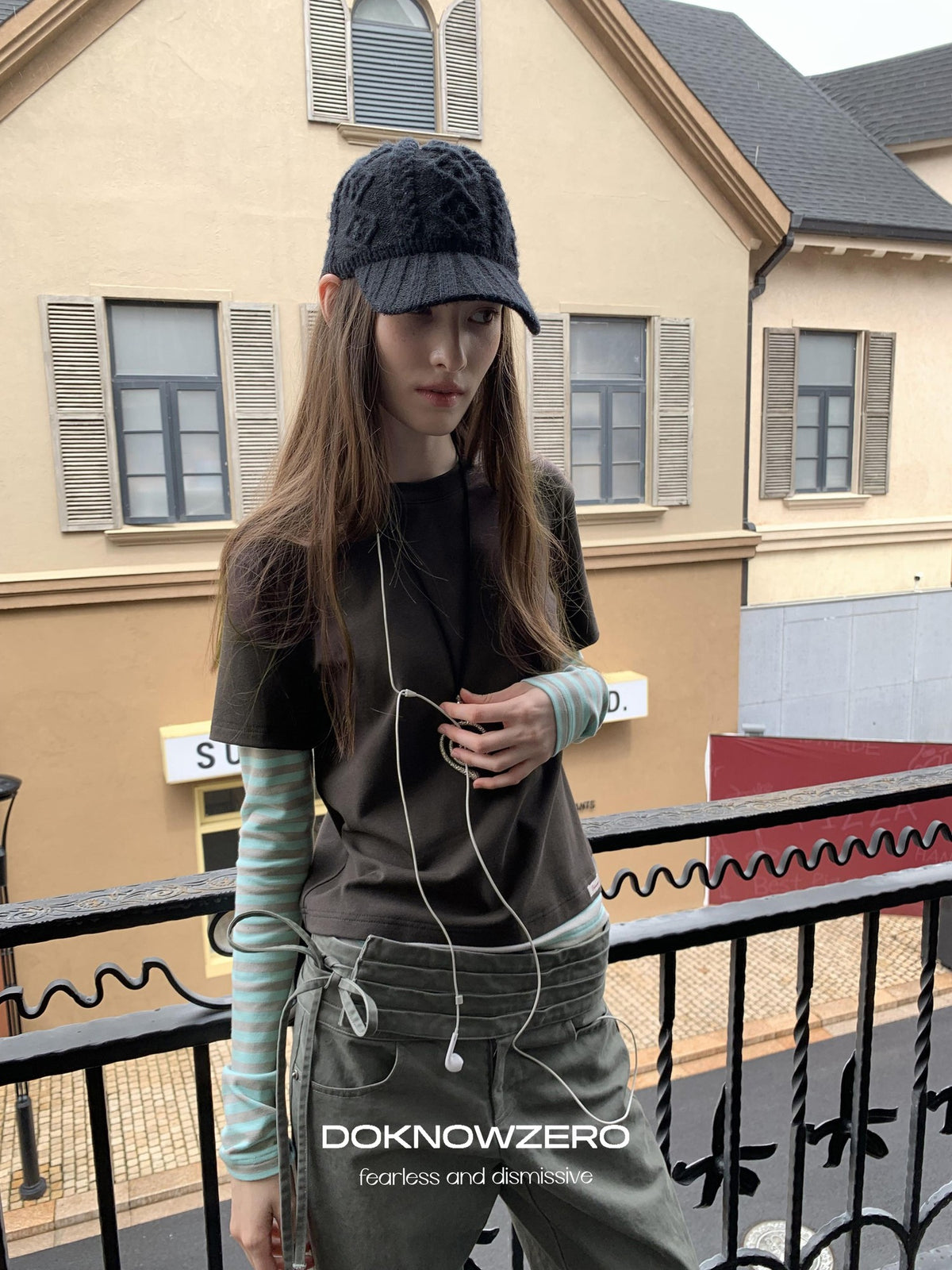 DKZ OFFICIAL Vintage Striped Patchwork Faux Layered Women&