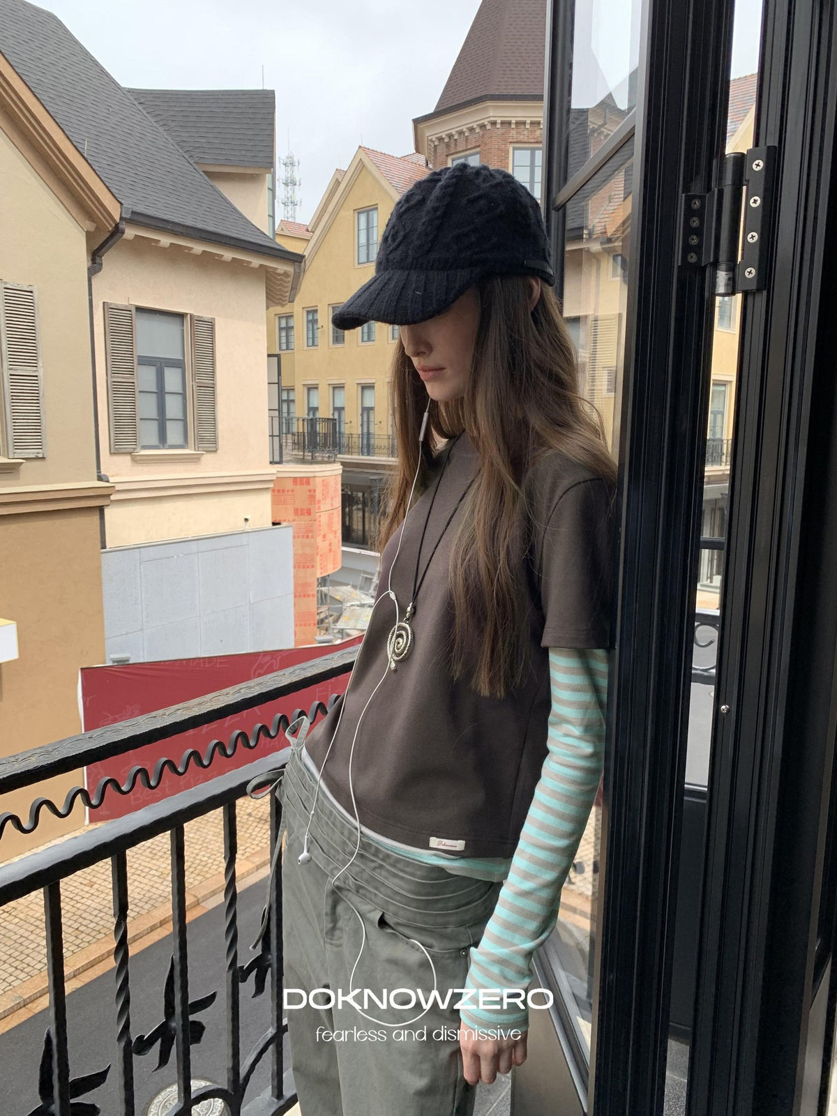 DKZ OFFICIAL Vintage Striped Patchwork Faux Layered Women&