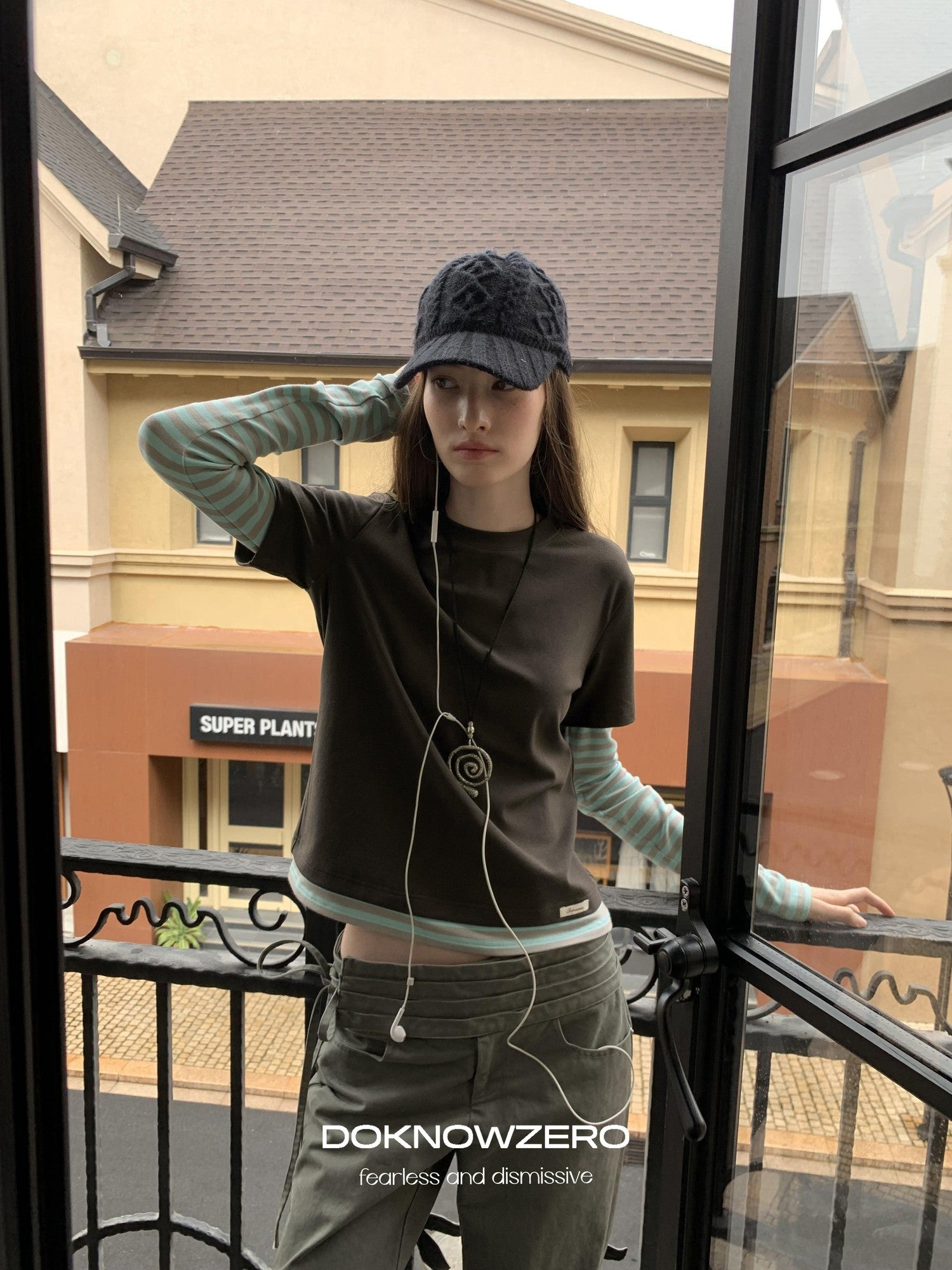 DKZ OFFICIAL Vintage Striped Patchwork Faux Layered Women&