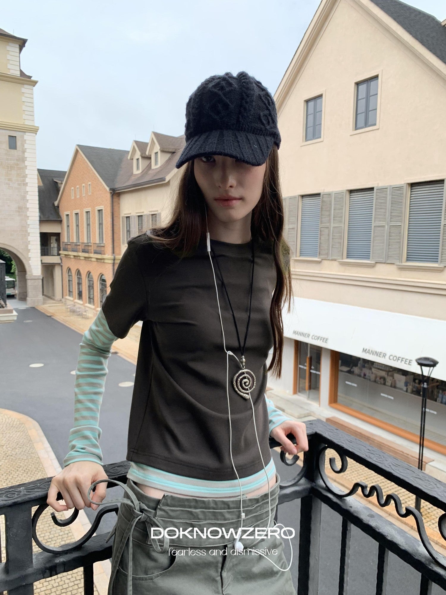 DKZ OFFICIAL Vintage Striped Patchwork Faux Layered Women&