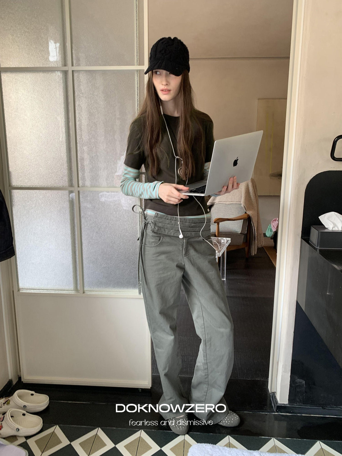 DKZ OFFICIAL Vintage Striped Patchwork Faux Layered Women&