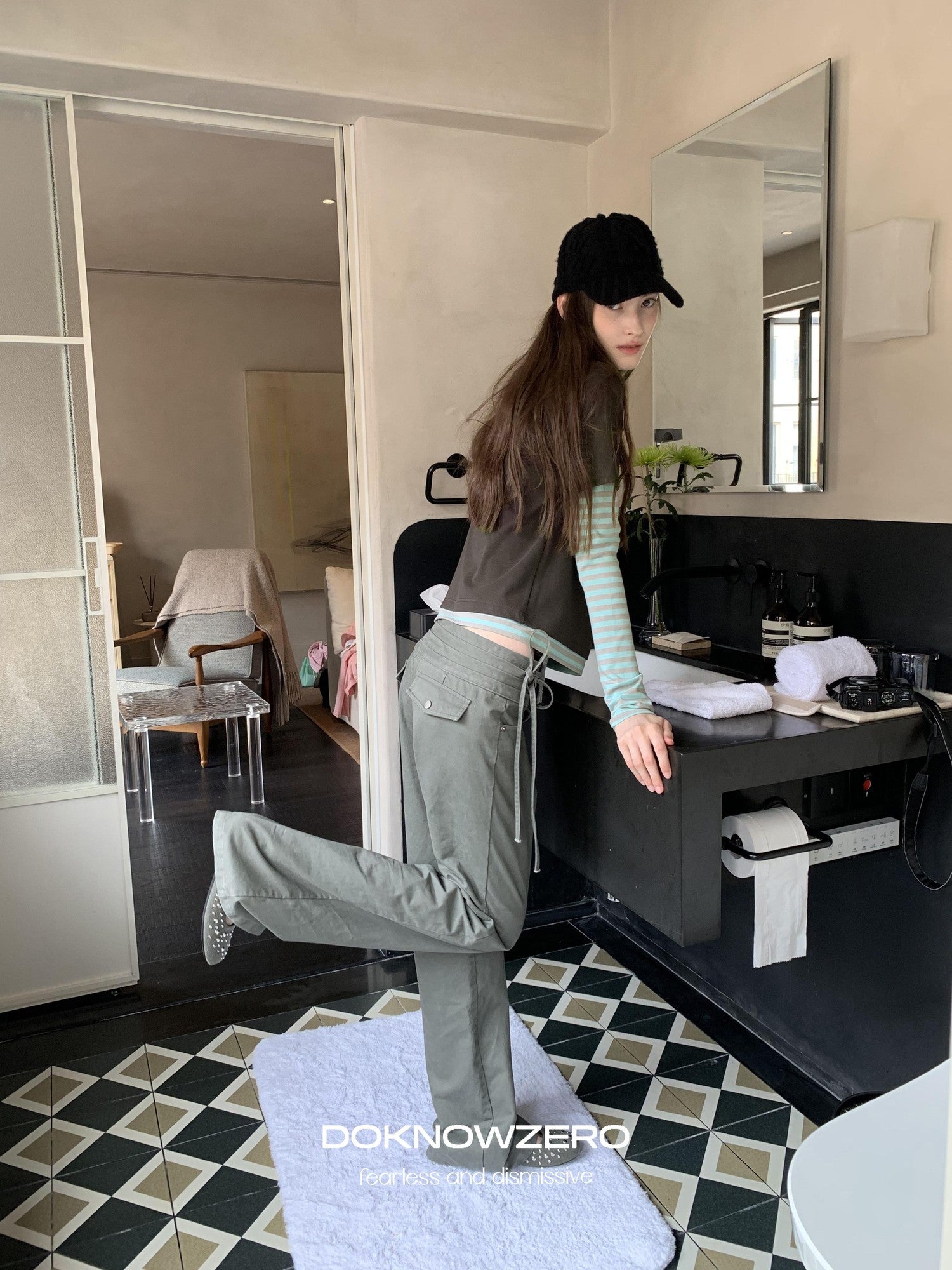 DKZ OFFICIAL Vintage Striped Patchwork Faux Layered Women&