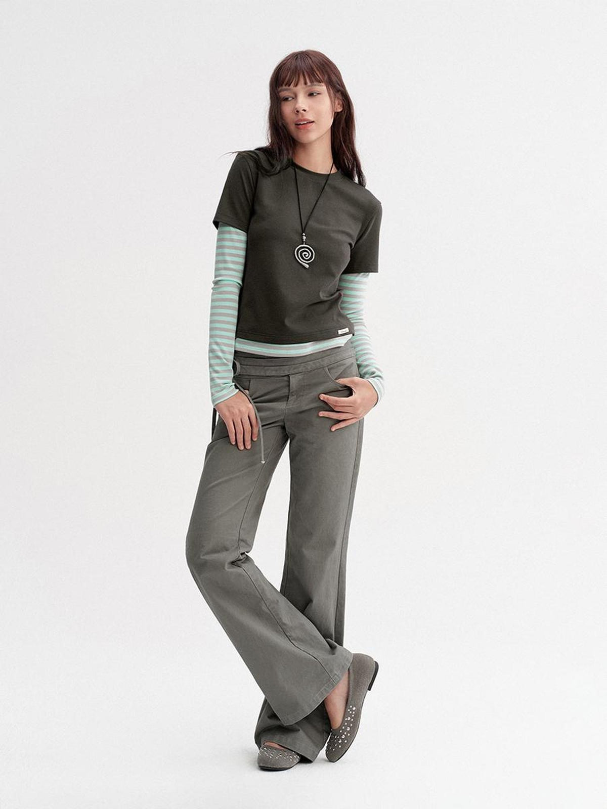 DKZ OFFICIAL Vintage Striped Patchwork Faux Layered Women&