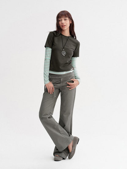 DKZ OFFICIAL Vintage Striped Patchwork Faux Layered Women&