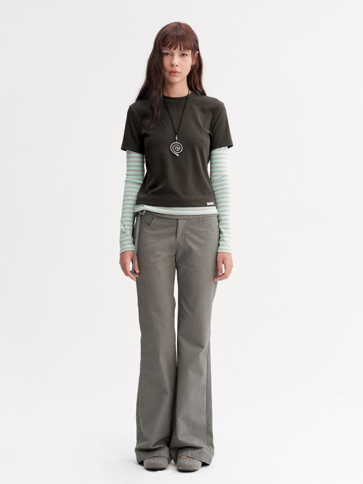 DKZ OFFICIAL Vintage Striped Patchwork Faux Layered Women&